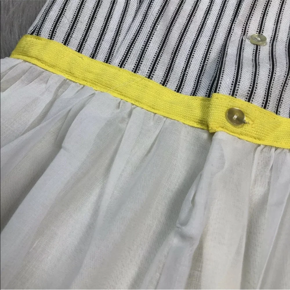 Ruth Of Carolina Vintage Girls White Yellow Black Striped Floral Dress